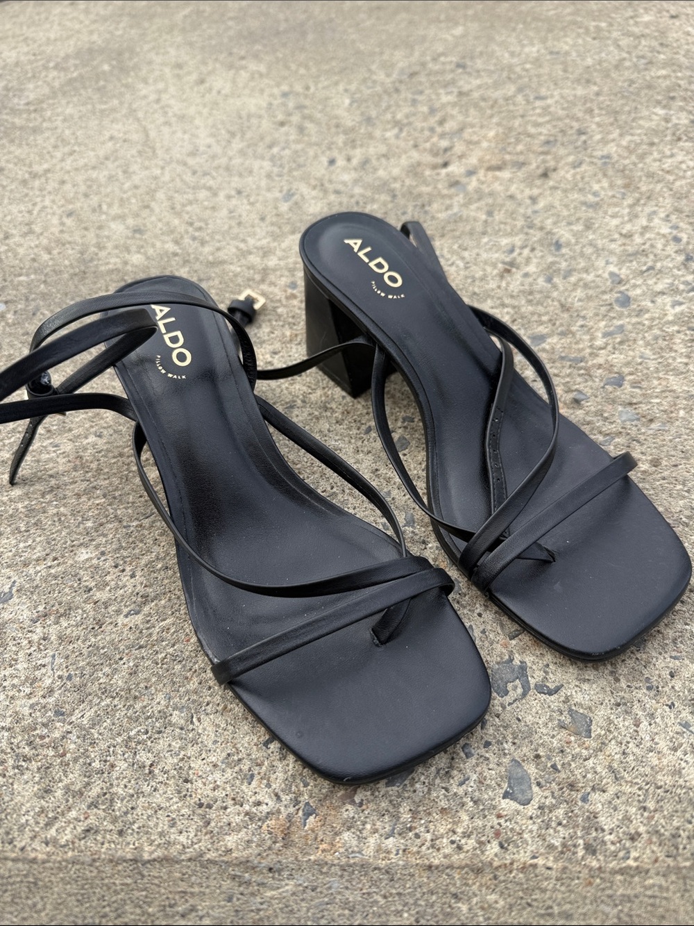 Aldo Black Strappy Square-Toe Block Heels
